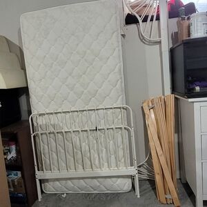 White Metal Bed Frame with Mattress
